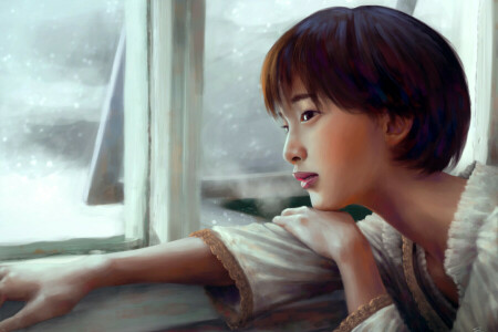 actress, art, Gouriki Ayame, look, Painting, window