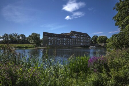 barco, Cambridgeshire, Inglaterra, Huntingdon, cana, rio, River Great Ouse, o edifício