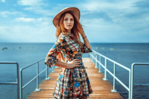 plage, magnifique, BEAUTÉ, mode, Femme, fille, modèle, mer