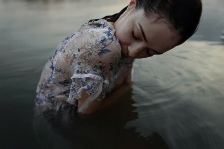 Aleks Five, dress, freckles, girl, wet