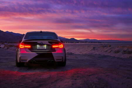 EN, zwart, BMW, wolken, licht, achterkant, lucht, zonsondergang