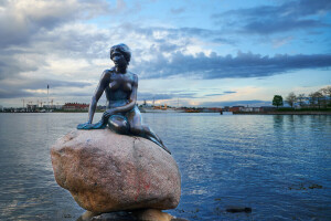 Copenhague, Dinamarca, Puerto, estatua, la Sirenita