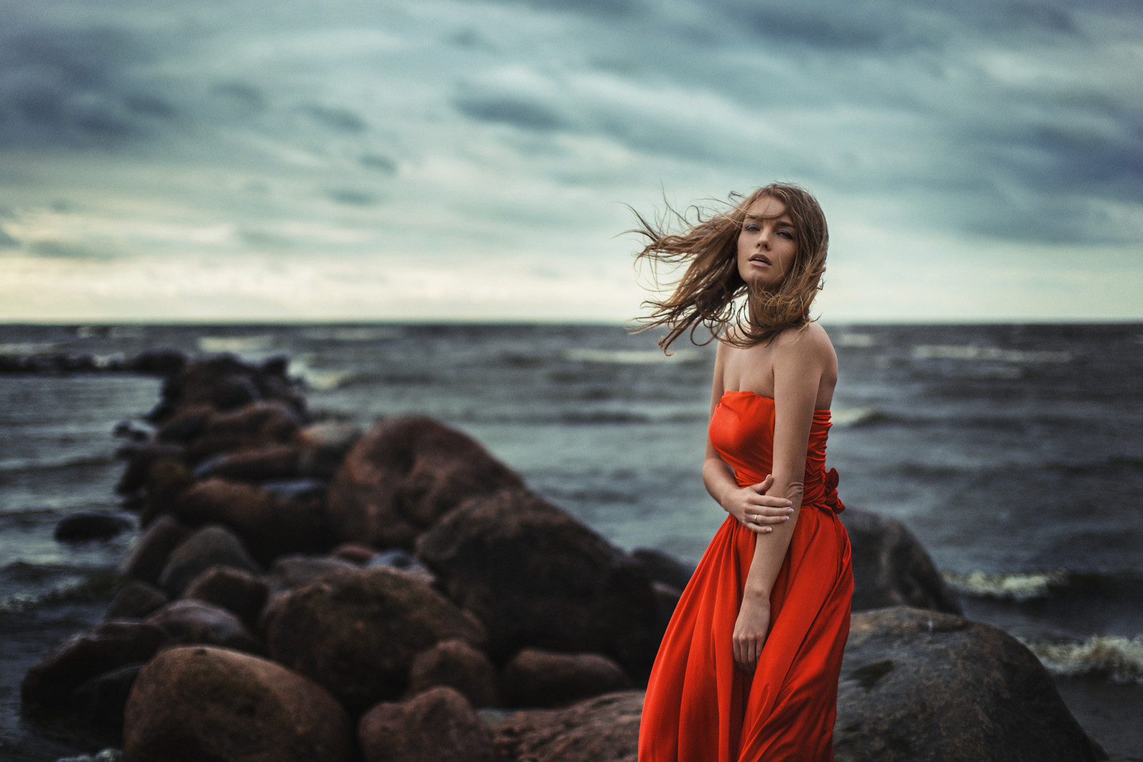 blue, light, nature, girl, BEAUTY, cold, red, beach