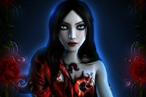 Alice, Alice: Madness Returns, kjole, ansikt, blomster, rose