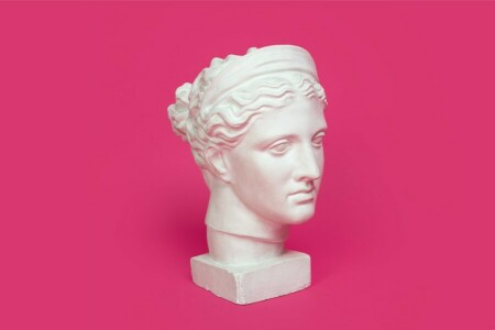 cast, gypsum, head, head of Diana, pink background, plaster head, sculpture