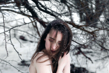 cold, girl, snow, winter