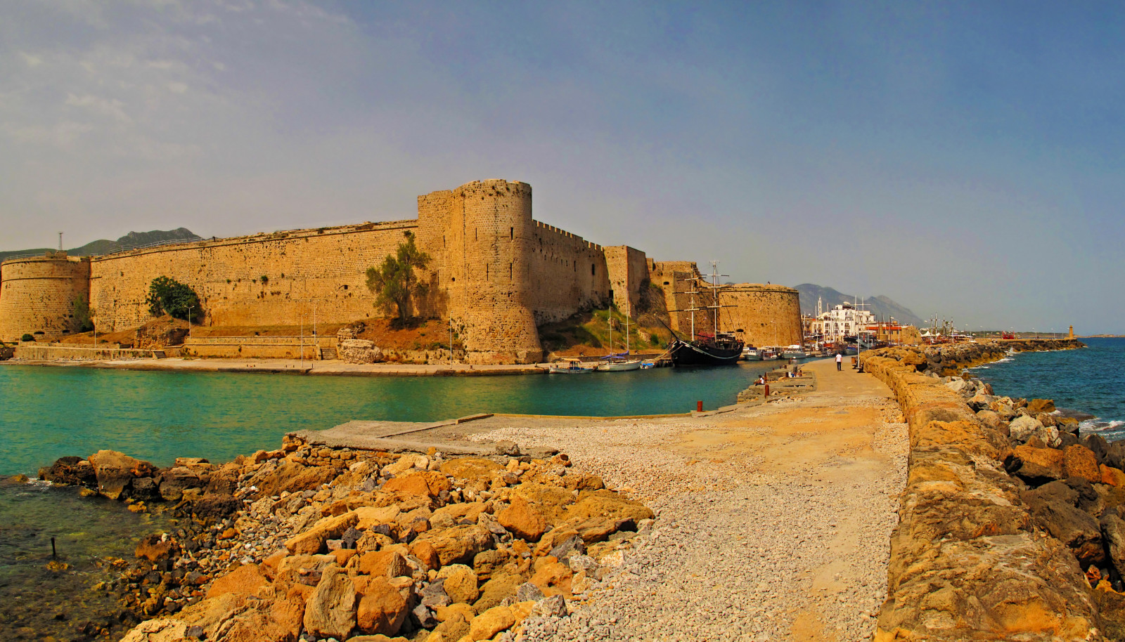 mur, paysage, des pierres, mer, forteresse, côte, navires, Chypre