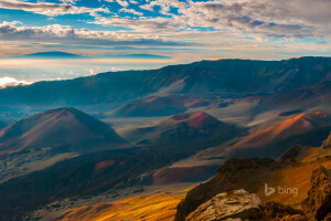 mraky, kužeľ, kráter, Haleakala, Hawaii, krajina, maui, hory