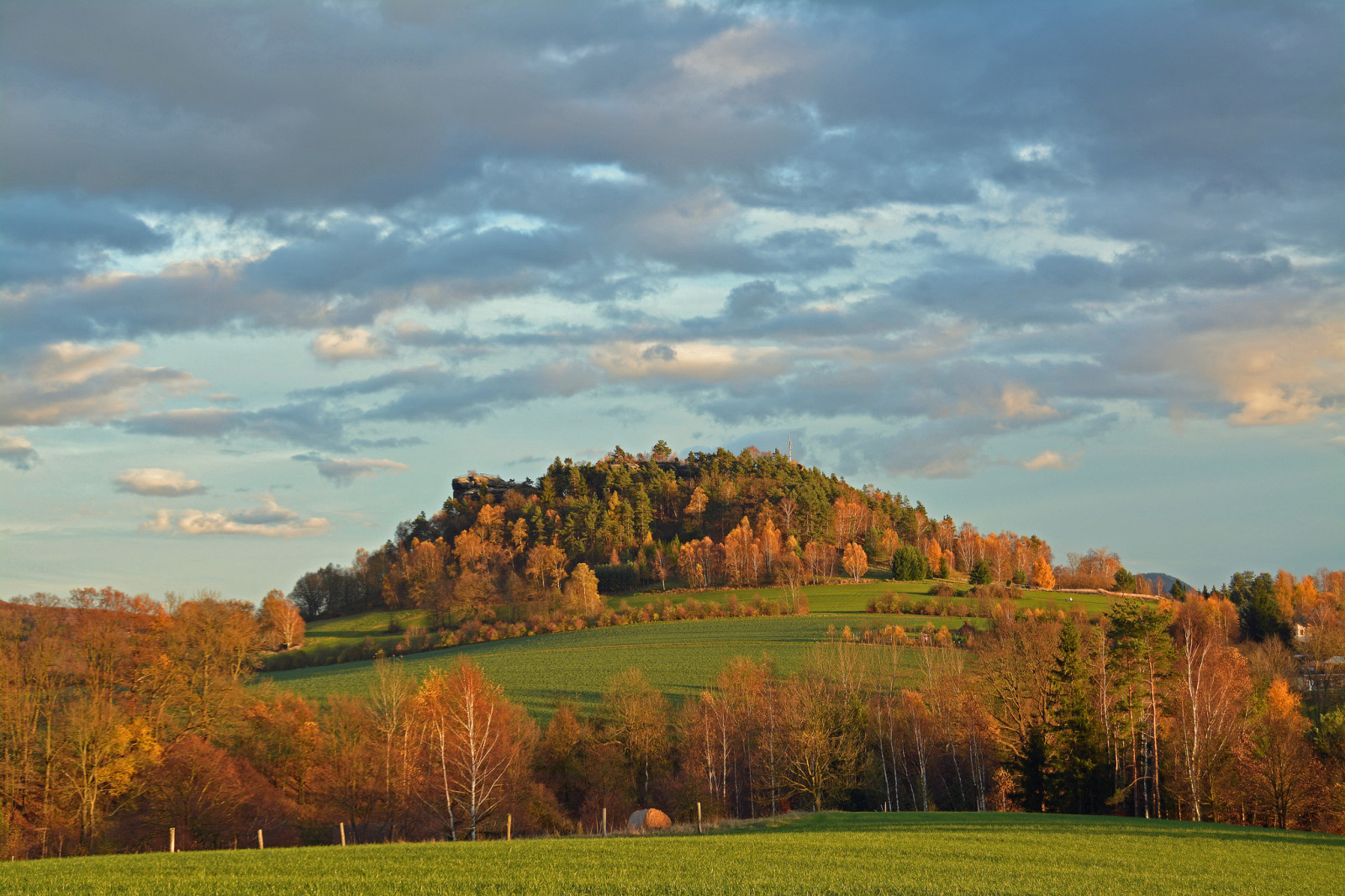 efterår, himlen, bjerg, træer, Mark, skyer, hældning