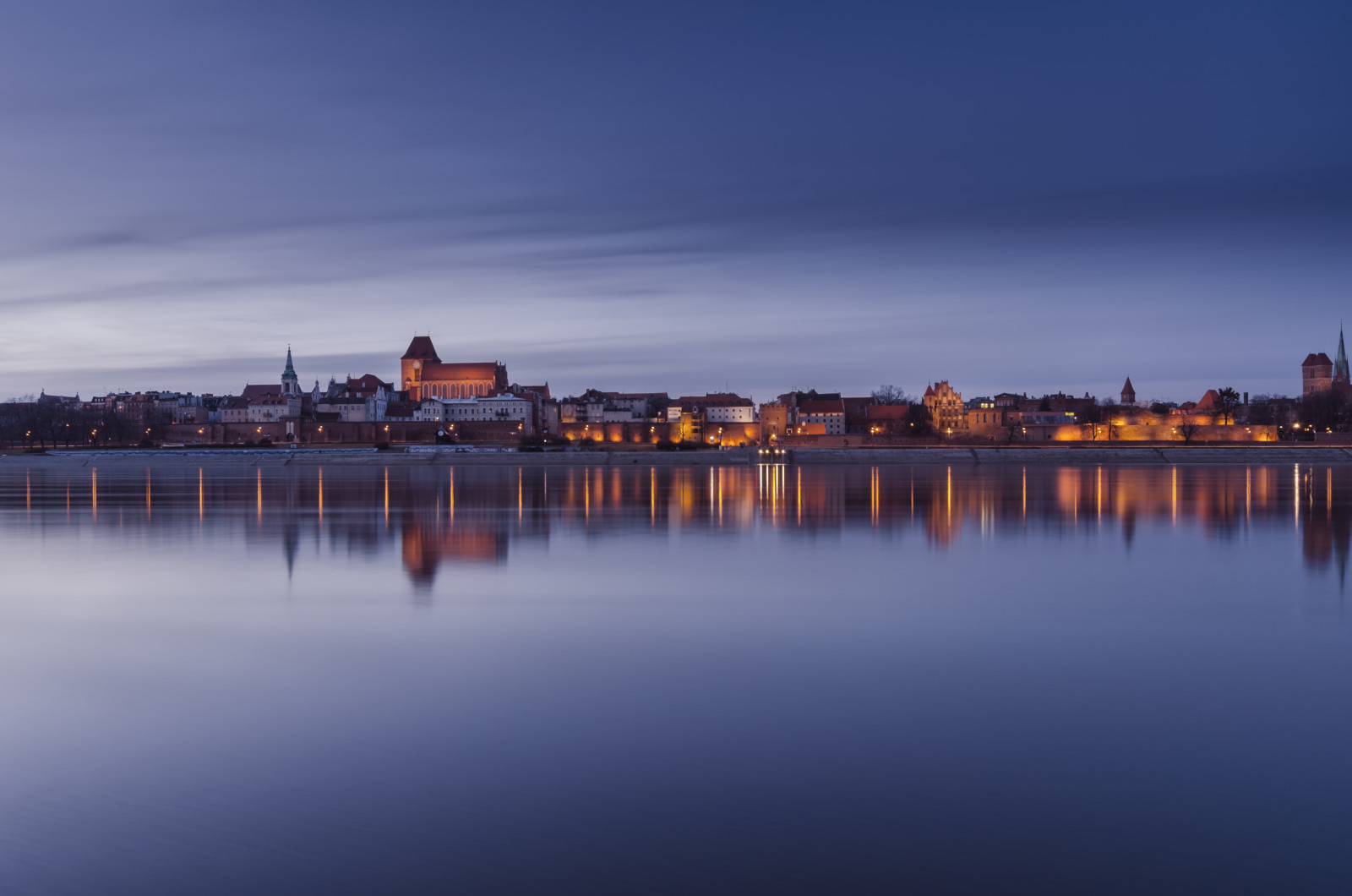 la ciudad, río, reflexión, luces, ciudad, Iglesia, iglesias