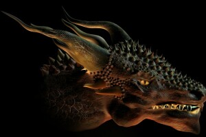 art, fond noir, dragon, fiction, cornes