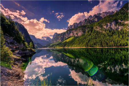 foresta, lago, montagne, natura, estate, acqua