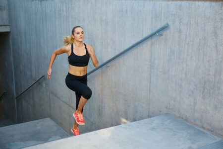 running, sportswear, stairs