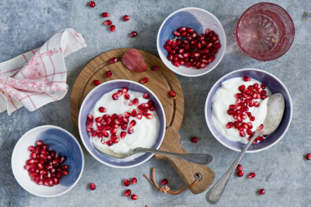 Board, breakfast, dishes, food, garnet, grain, yogurt