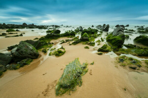 clouds, sea, stones, the sky