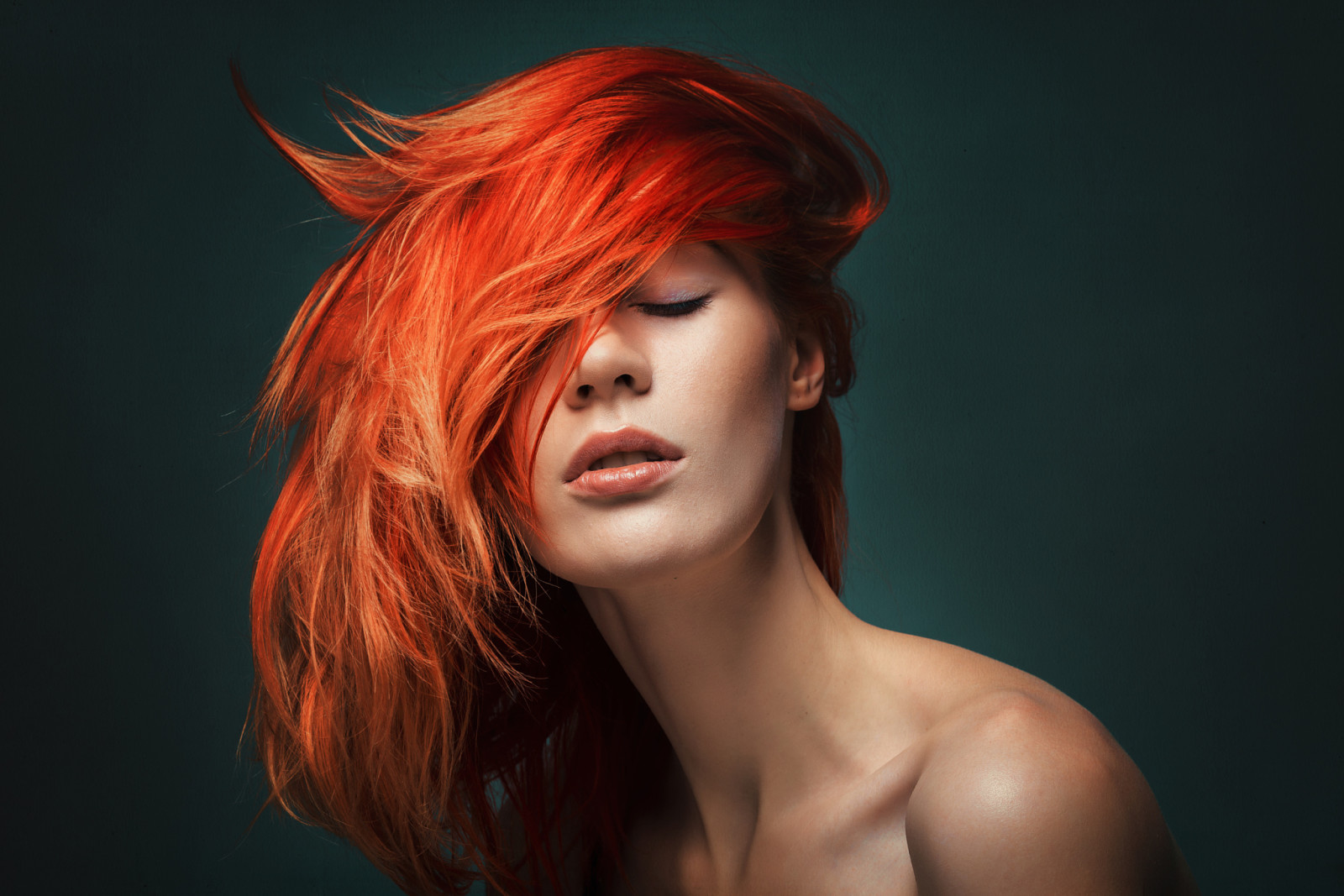 viso, ragazza, rosso, capelli, labbra, Visualizza, indossava, simpatico