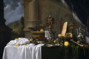 Andries Benedetti, panier, nourriture, fruit, Huîtres, image, lanceur, Nature morte