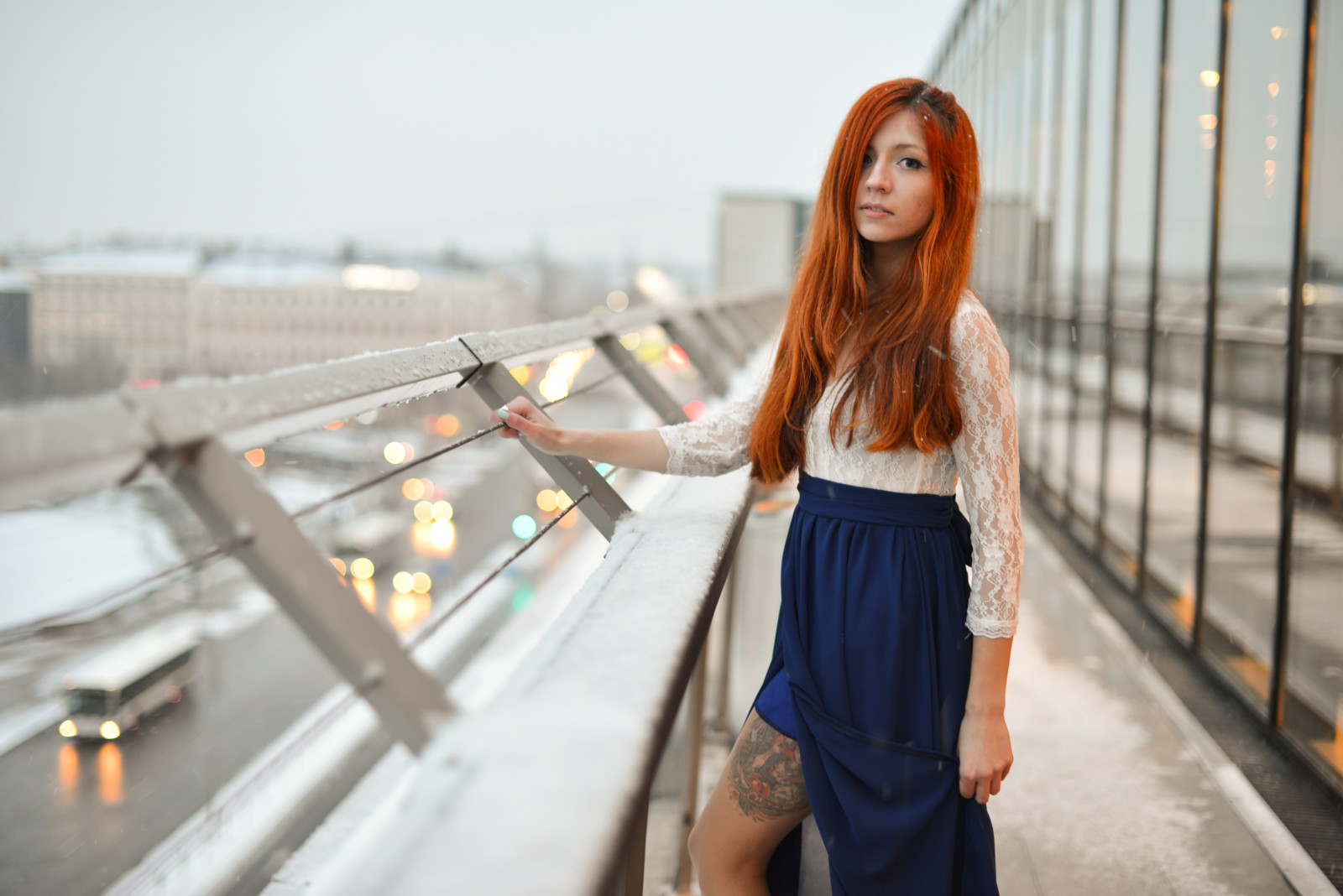 look, background, face, girl, red, hair, tattoo, leg