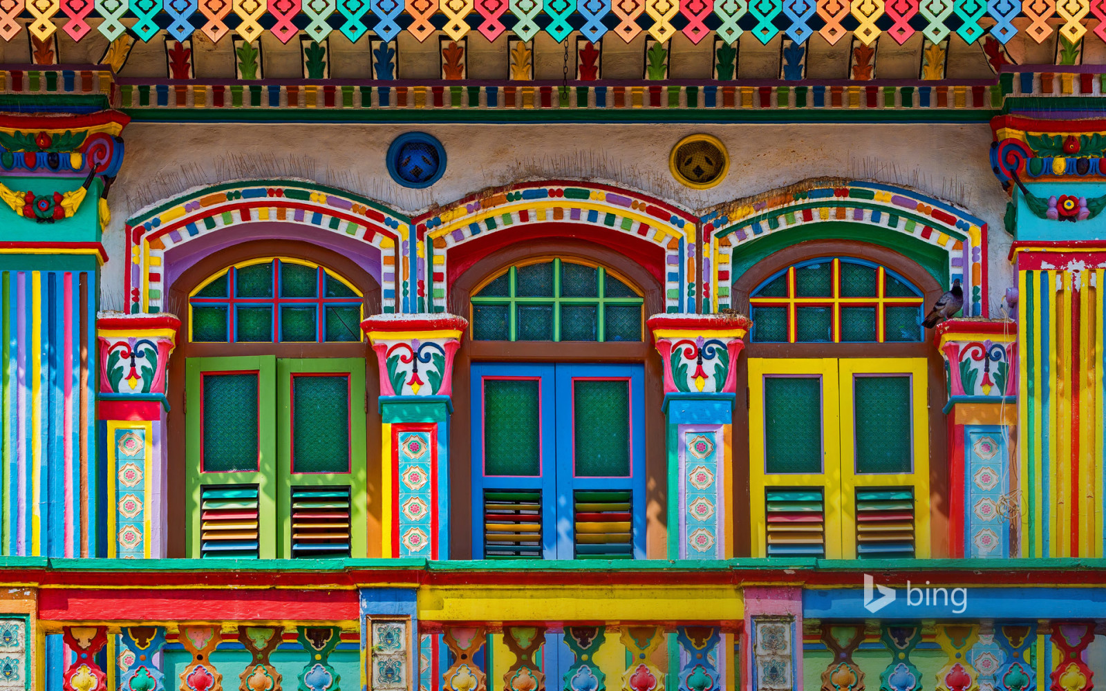 het gebouw, venster, verf, Singapore, facade, luiken, Little India