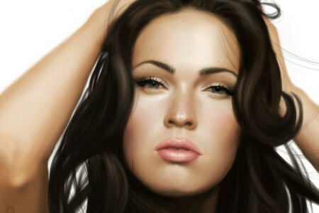 Megan Fox, portrait, simple background