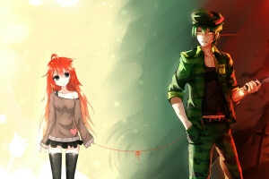 anime, art, bai yemeng, flaky, flippy, girl, guy, happy tree friends