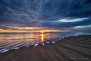 plage, mer, Le sud de l'Australie, le coucher du soleil, le soir, le soleil