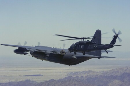 C-130P, combat, flight, helicopter, Hercules, HH-60G, Military Transport, Pave Hawk