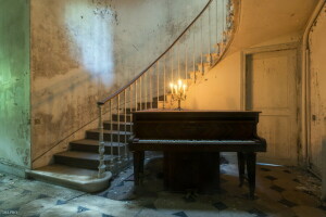 candles, ladder, piano