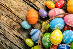 colorful, Easter, eggs, happy, holiday, spring, wood