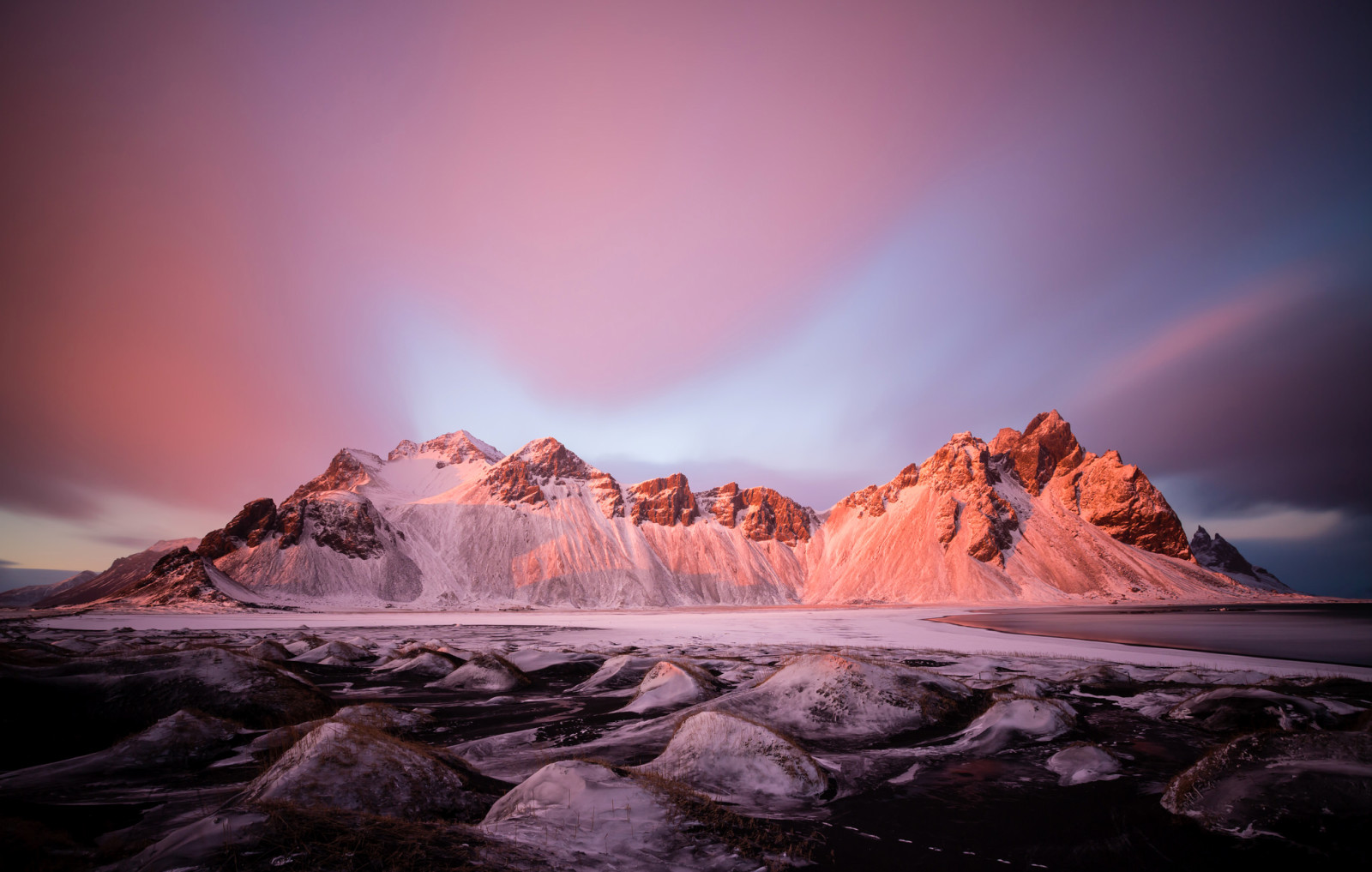 neve, o céu, lago, inverno, nuvens, montanhas, brilho