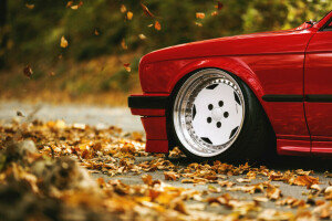 autumn, BMW, E30, leaves, road