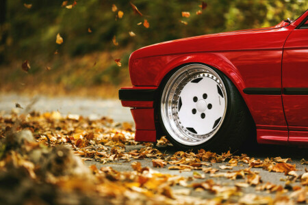 otoño, BMW, E30, hojas, la carretera