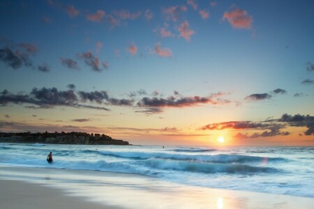 paysage, mer, le coucher du soleil