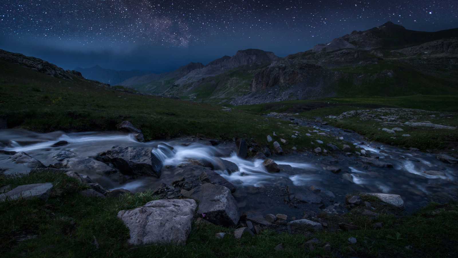 rio, pedras, noite, França, montanhas, estrelas, corrente, O Parque Nacional Mercantour