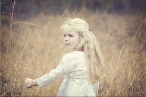 blond, boucles, fille, Regardez, le vent