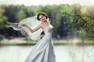 BEAUTY, brunette, dress, happiness, the bride, veil