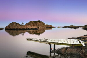 Puente, lago, paisaje