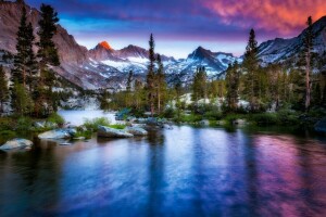 montagnes, la nature, rivière, neige, hiver