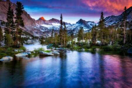 mountains, nature, river, snow, winter