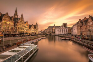 België, boten, Europa, Gent, huis, rivier-, de stad