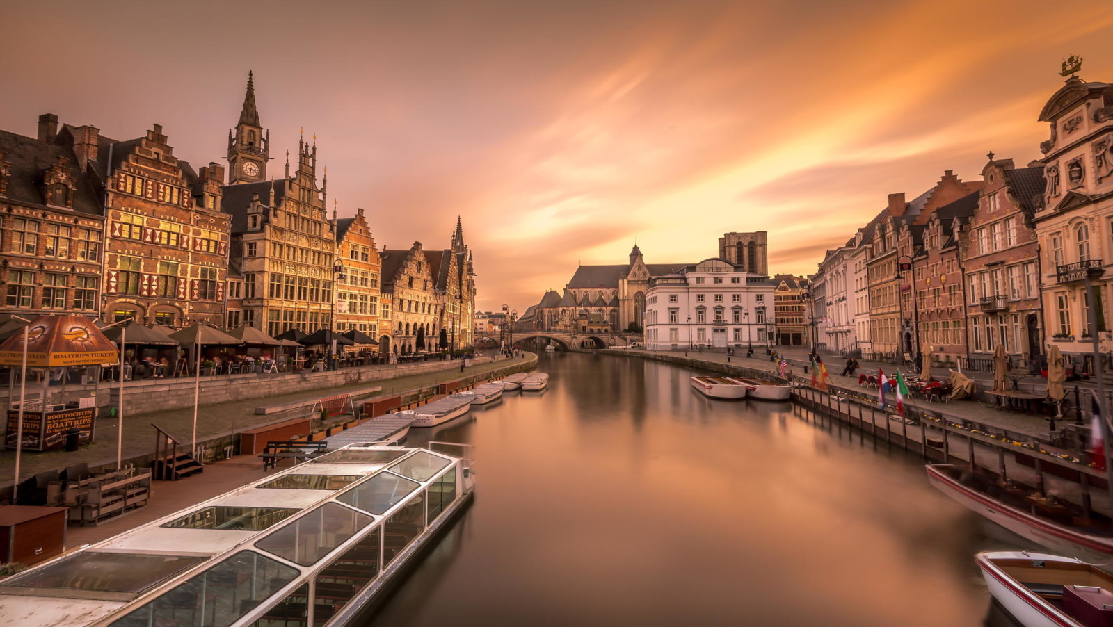 byen, flod, hjem, både, Belgien, Gent, Europa