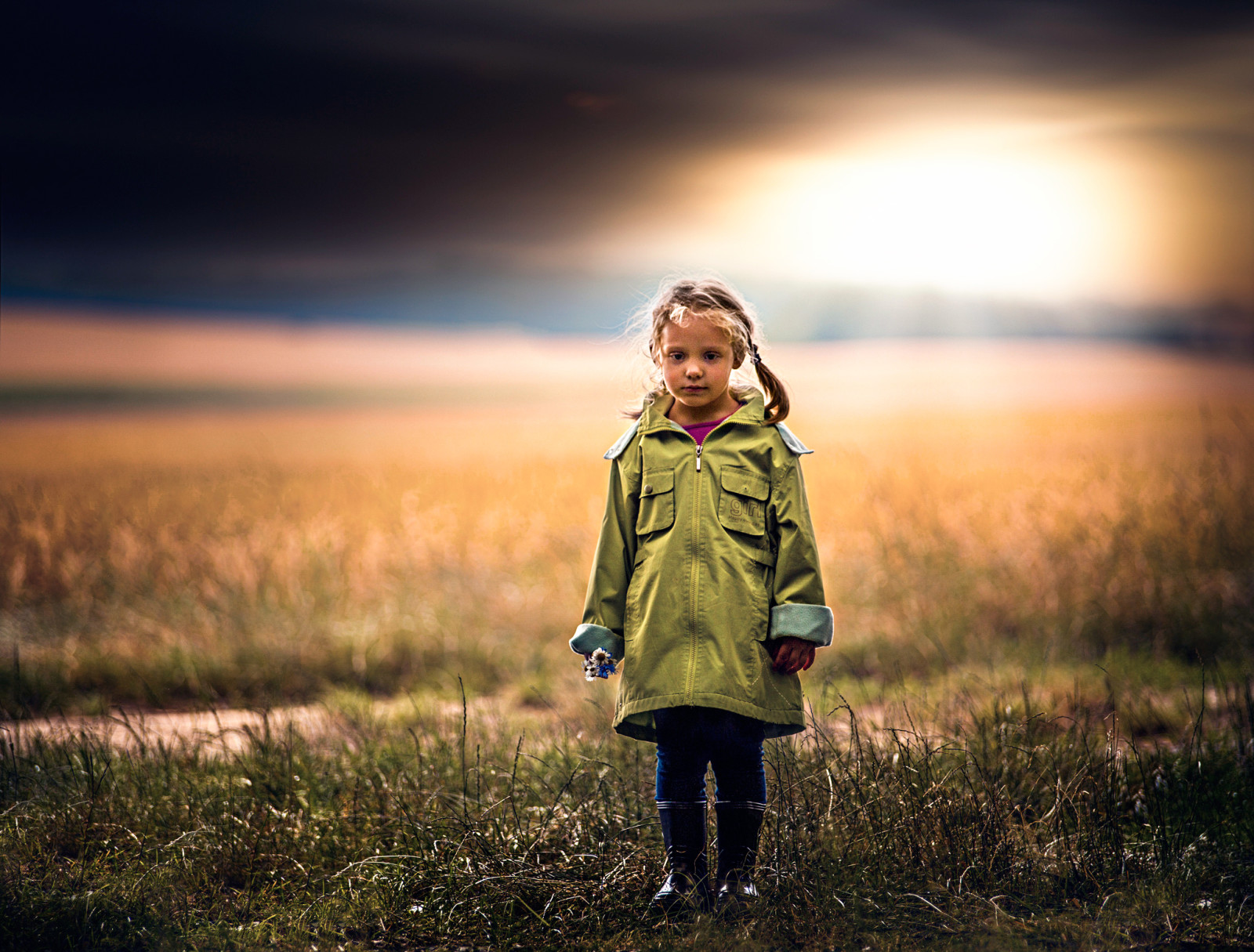 girl, field, flowers