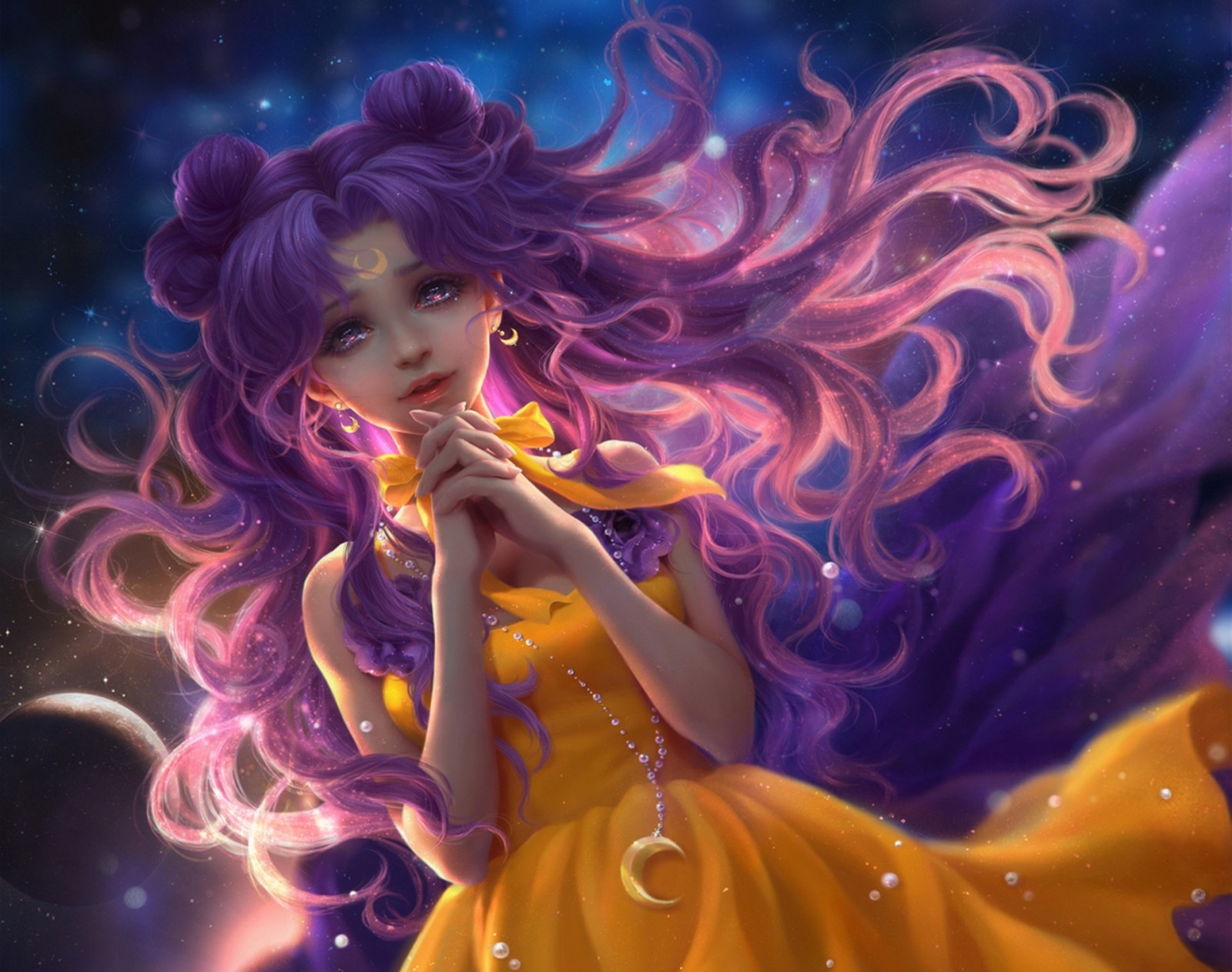 el cielo, niña, Arte, anime, cadena, un mes, Luna, Bishoujo Senshi Sailor Moon