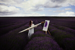 spazzola, campo, ragazza, lavanda, immagine