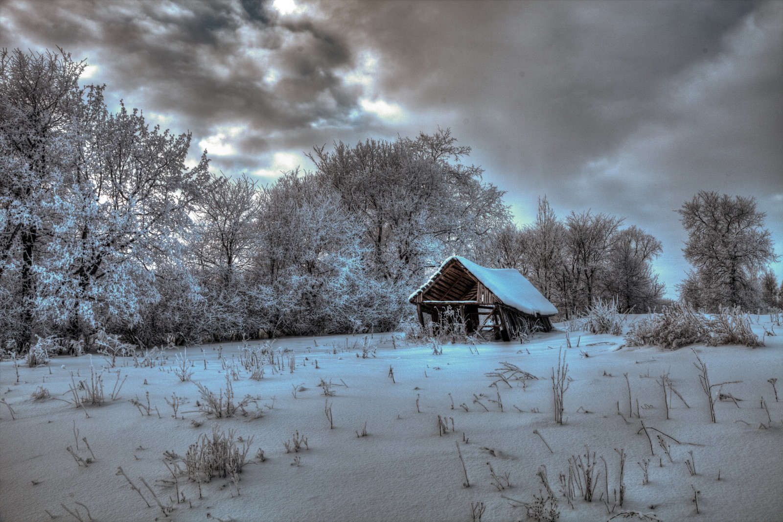 sneeuw, natuur, huis, winter, wolken, foto