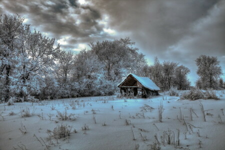 clouds, house, nature, photo, snow, winter