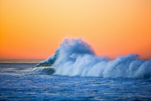 lueur, mer, jet, Le ciel, vague