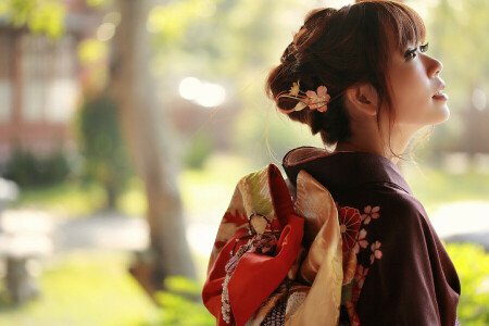 asian, background, clothing, face, girl, kimono, look, style