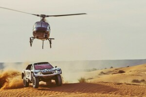 3008, DKR, Dune, Flies, flight, helicopter, lights, Peugeot