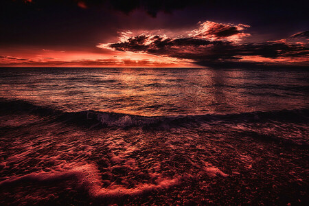 Wolken, glühen, Meer, der Abend, der Himmel